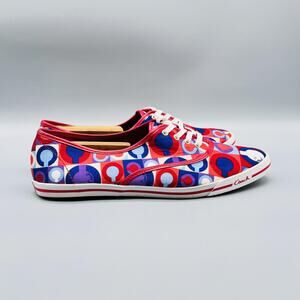 Coach Shoes Womens 10 Red Blue Canvas Lace Up Comfort Casual Audrina Sneaker NEW